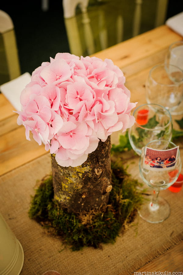 Pink wedding table flowers