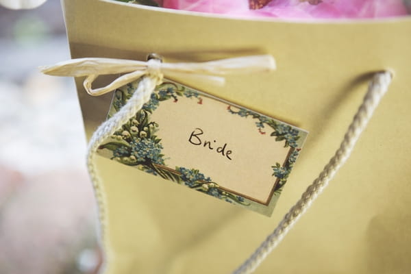 Bride tag on bag