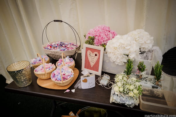 Table of confetti at wedding