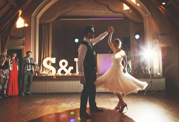 Bride and groom dancing