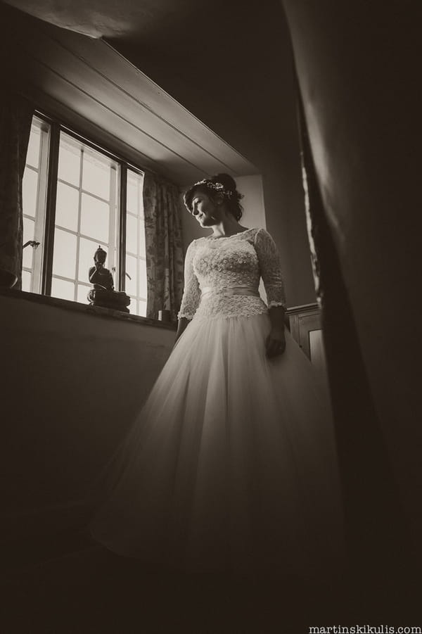 Bride walking down stairs