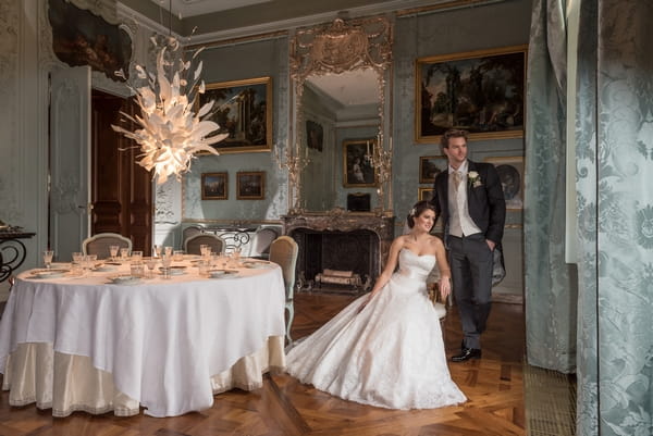 Bride and groom in Blue Room at Waddesdon Manor