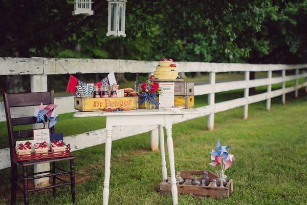 Table of rustic Americana wedding props