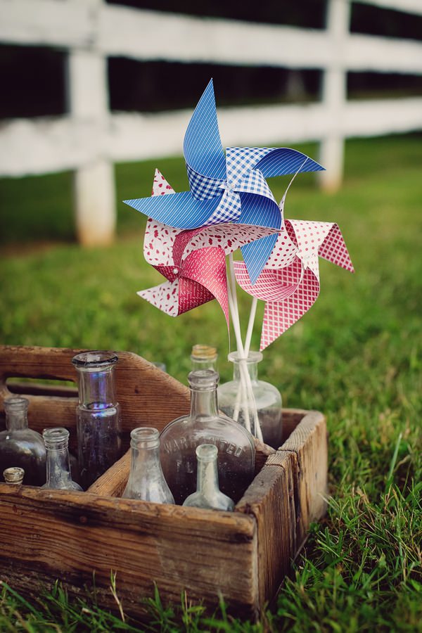 Vintage bottles and pinwheel