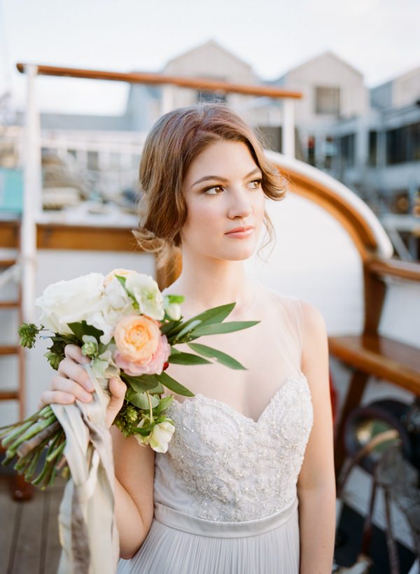 Bride holding up bouquet