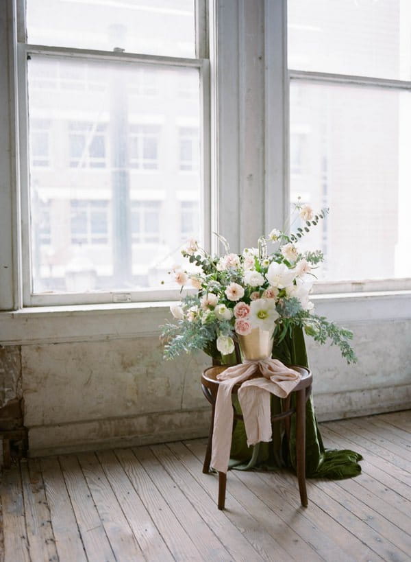Bridal bouquet on chair
