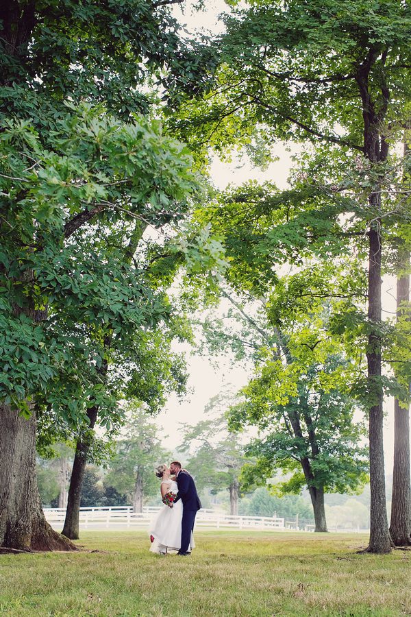 Bride and groom under trees at Keswick Vineyards