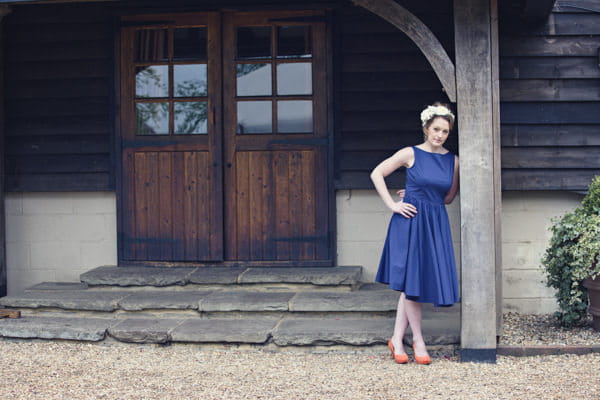 Bride in vintage blue wedding dress