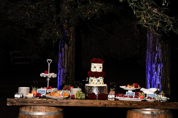 Wedding cake table at night