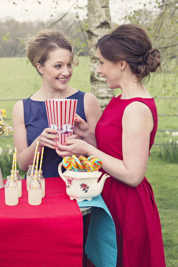 Brides eating popcorn