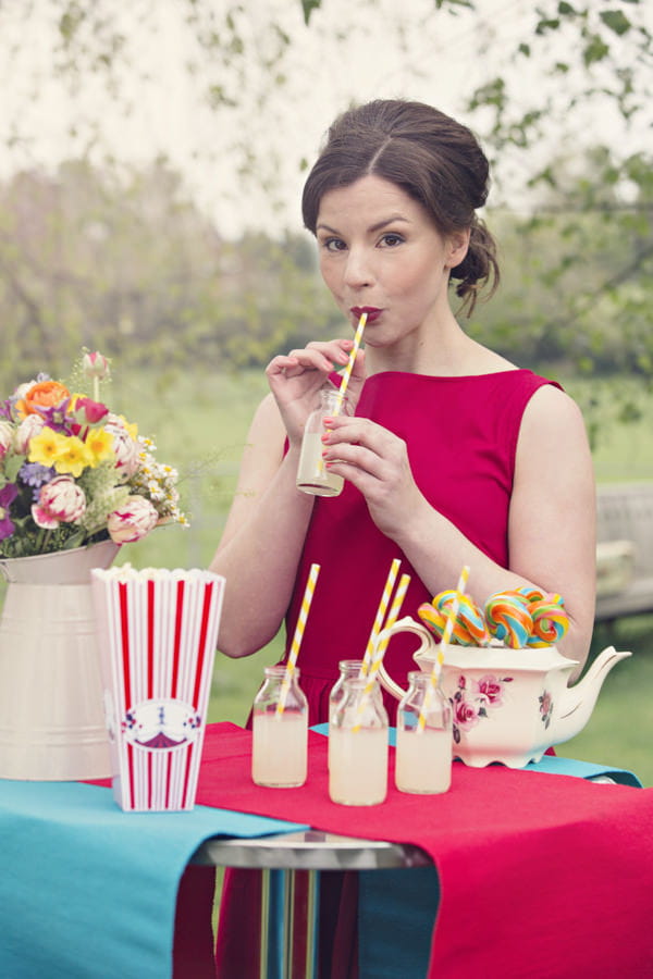 Vintage bride drinking lemonade