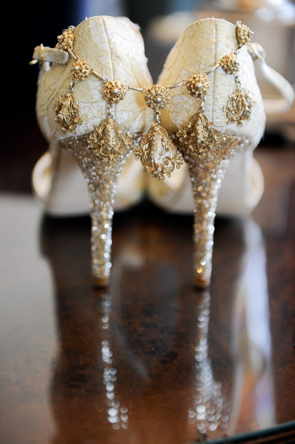 Gold glitter heel wedding shoes