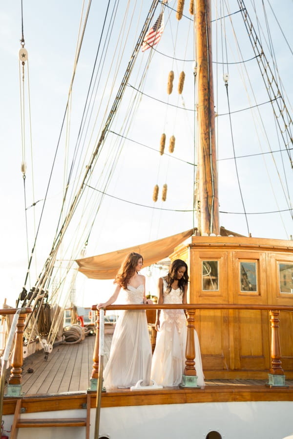 Two brides on the Tall Ship Elissa