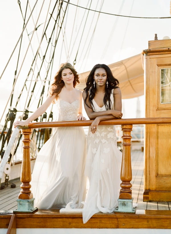 Two brides on the Tall Ship Elissa