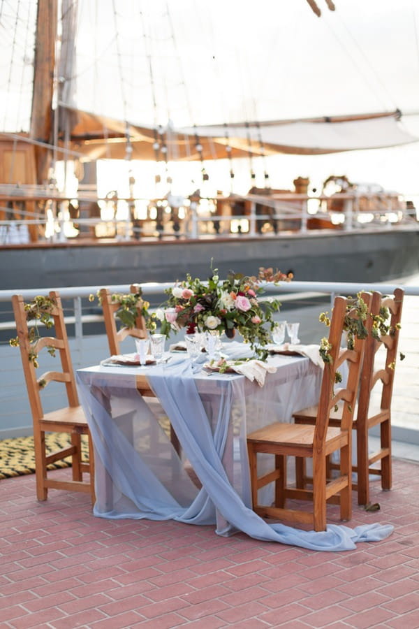 Wedding table on the Tall Ship Elissa