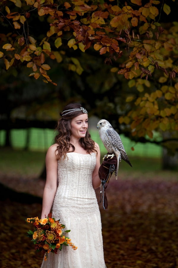 Bride holding hawk