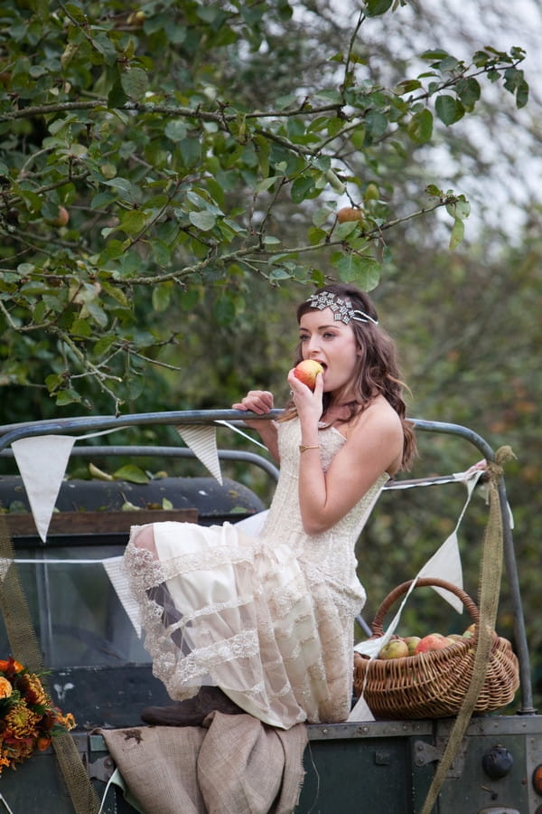 Bride eating apple