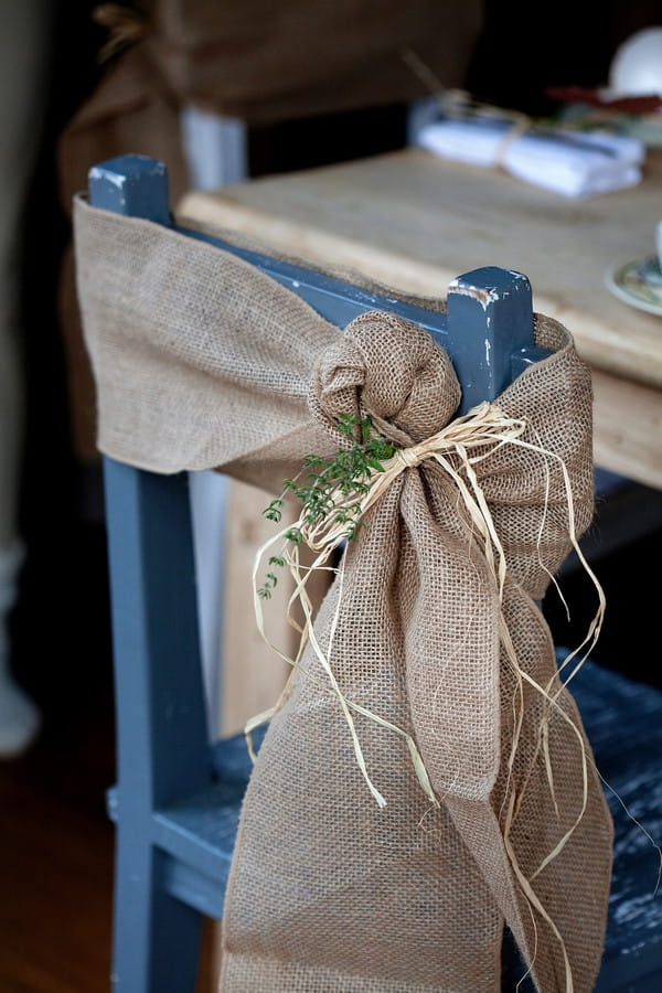 Hessian tied to back of wedding chair