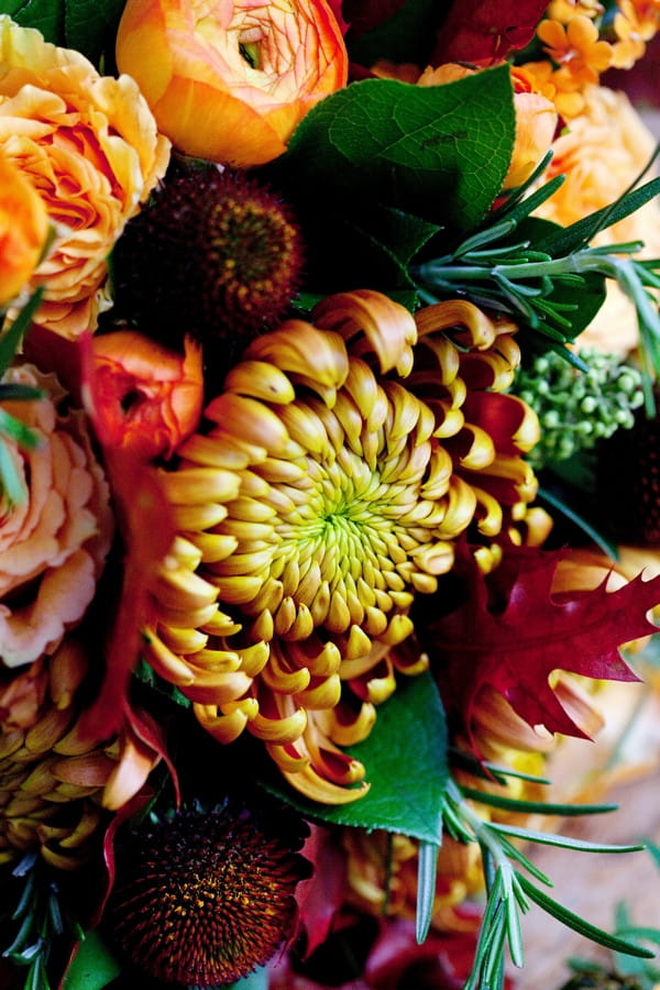 Flowers in autumnal wedding bouquet