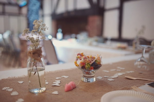 Bowl of sweets on wedding table