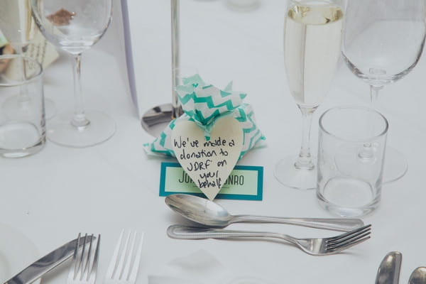 Heart note on wedding table