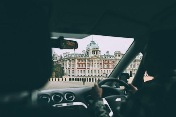 View of Whitehall Palace in London from car