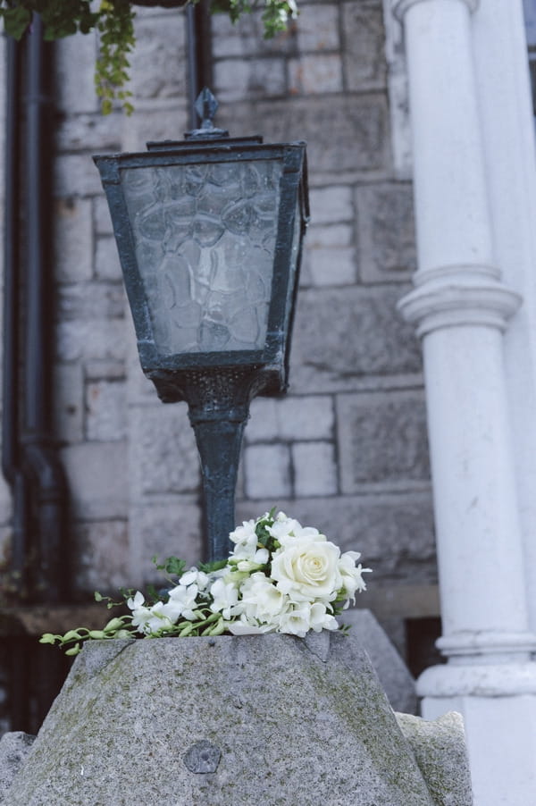 Wedding bouquet by lamp