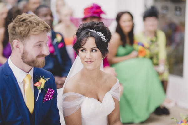 Bride looking at groom