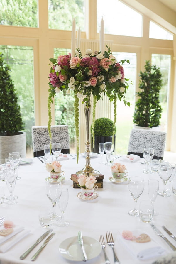 Tall wedding table flowers centrepiece