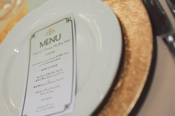 Retro wedding menu on plate