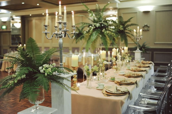 Candelabra and long wedding table