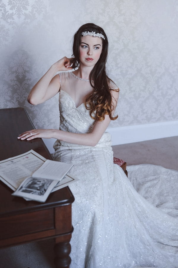 Retro bride sitting at dressing table