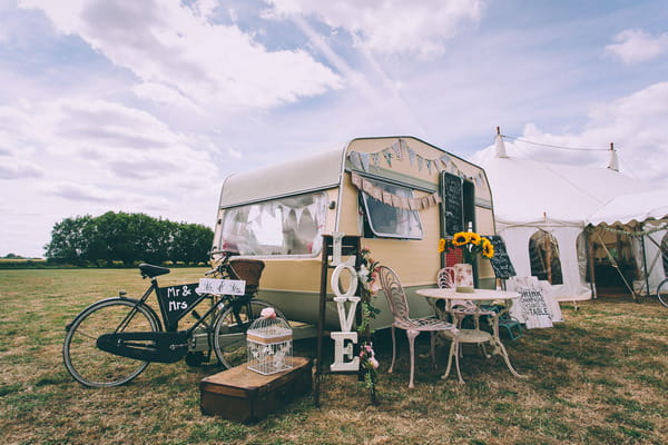 Caravan with vintage wedding props