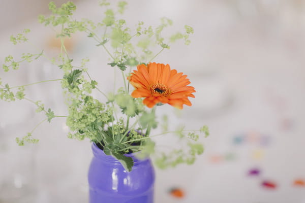 Orange flower in purple vase