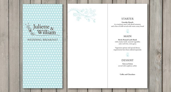 Dotty Wedding Menu - Paperchain Wedding Stationery