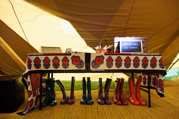 Wedding table with wellies in front