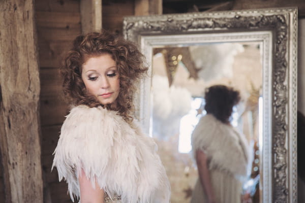 Bride with feather shrug