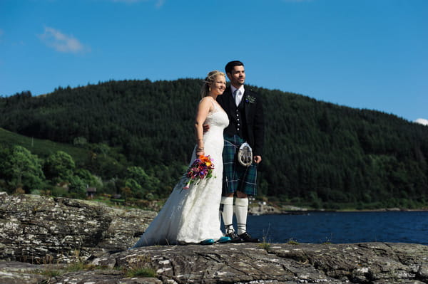 Bride and groom by Loch Melfort