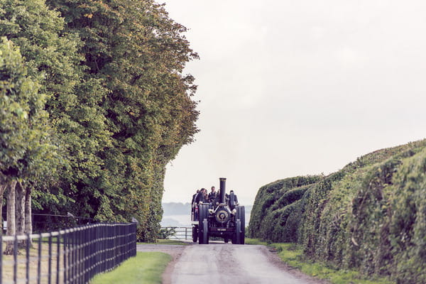 Vintage farm steam engine wedding transport