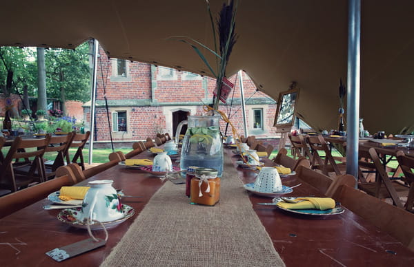 Hessian table runner on wedding table