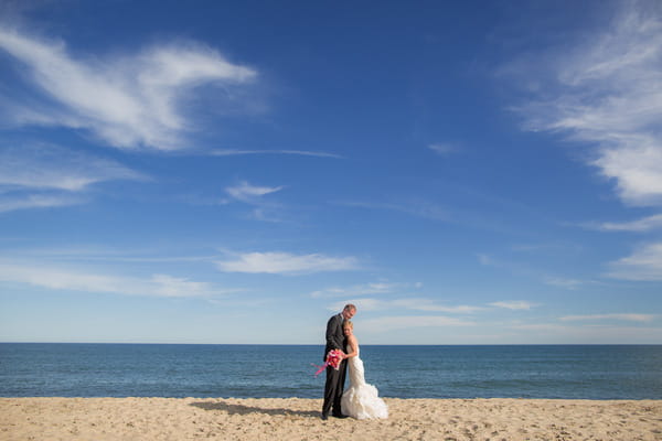 Bride and groom on Nantucket Island beach