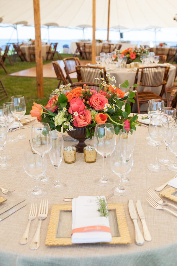 Wedding table with bright flowers