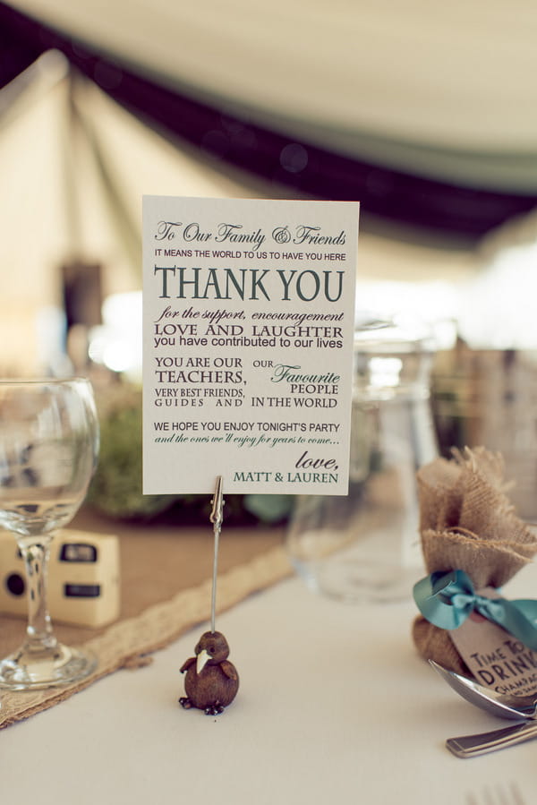 Thank you note on wedding table