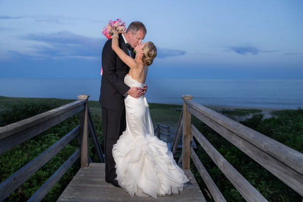 Bride and groom kissing on Nantucket Island