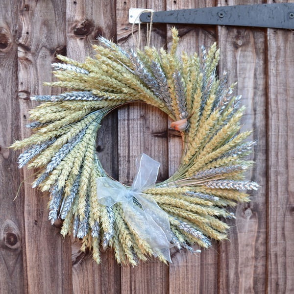 Natural and Silver Wheat Wreath from Shropshire Petals