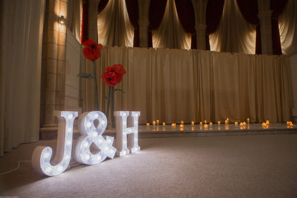 Large J and H illuminated letters in The Great Hall at The Alverton Hotel