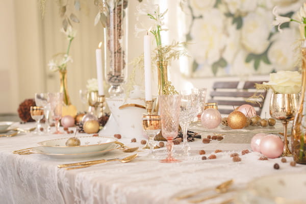 Gold and blush oink styled wedding table