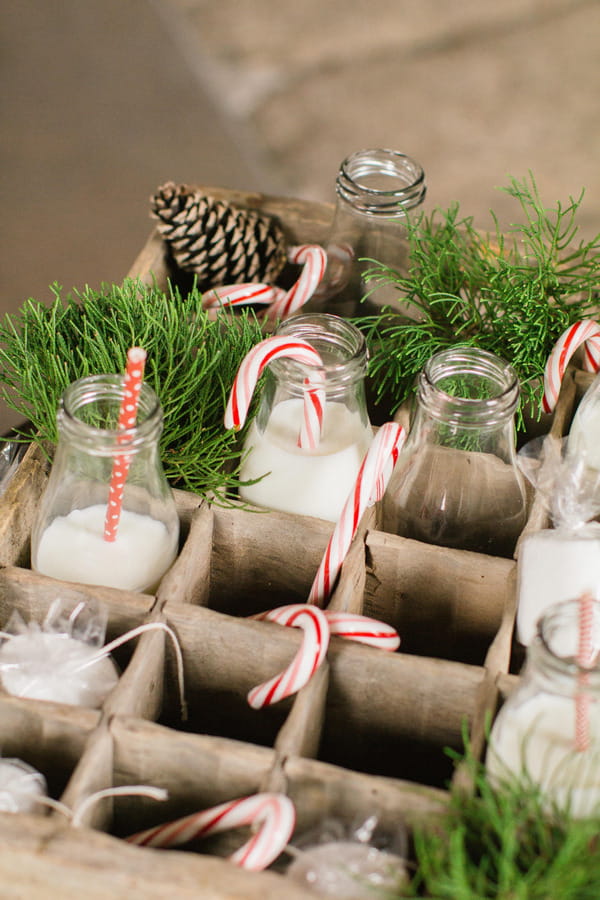 Milk bottles with Christmas candy canes