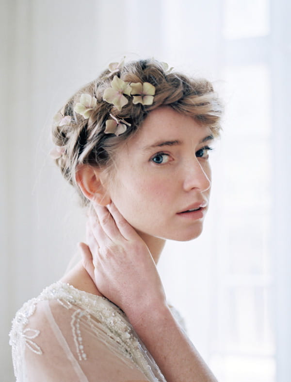 Bride with updo and flowers in hair