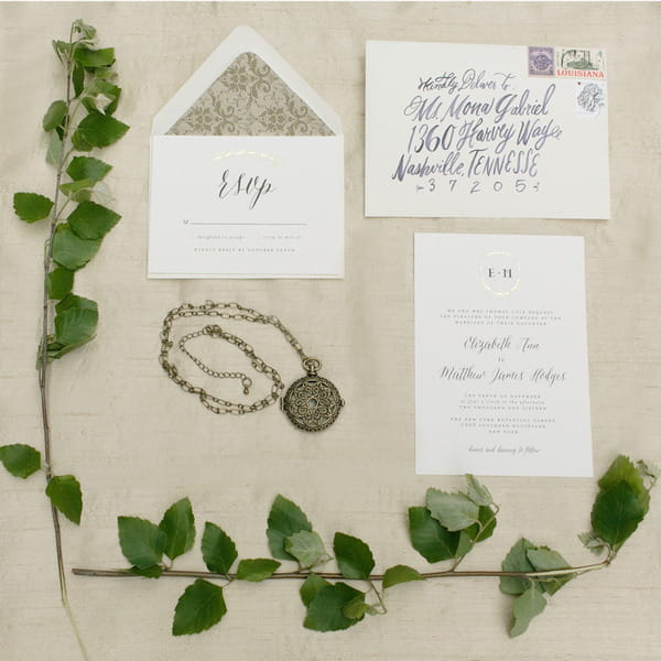 Elegant wedding stationery and pendant